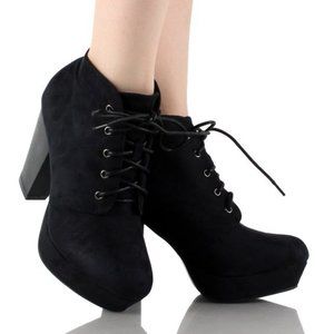 Black Platform Lace-Up Bootie Heels Size 7.5